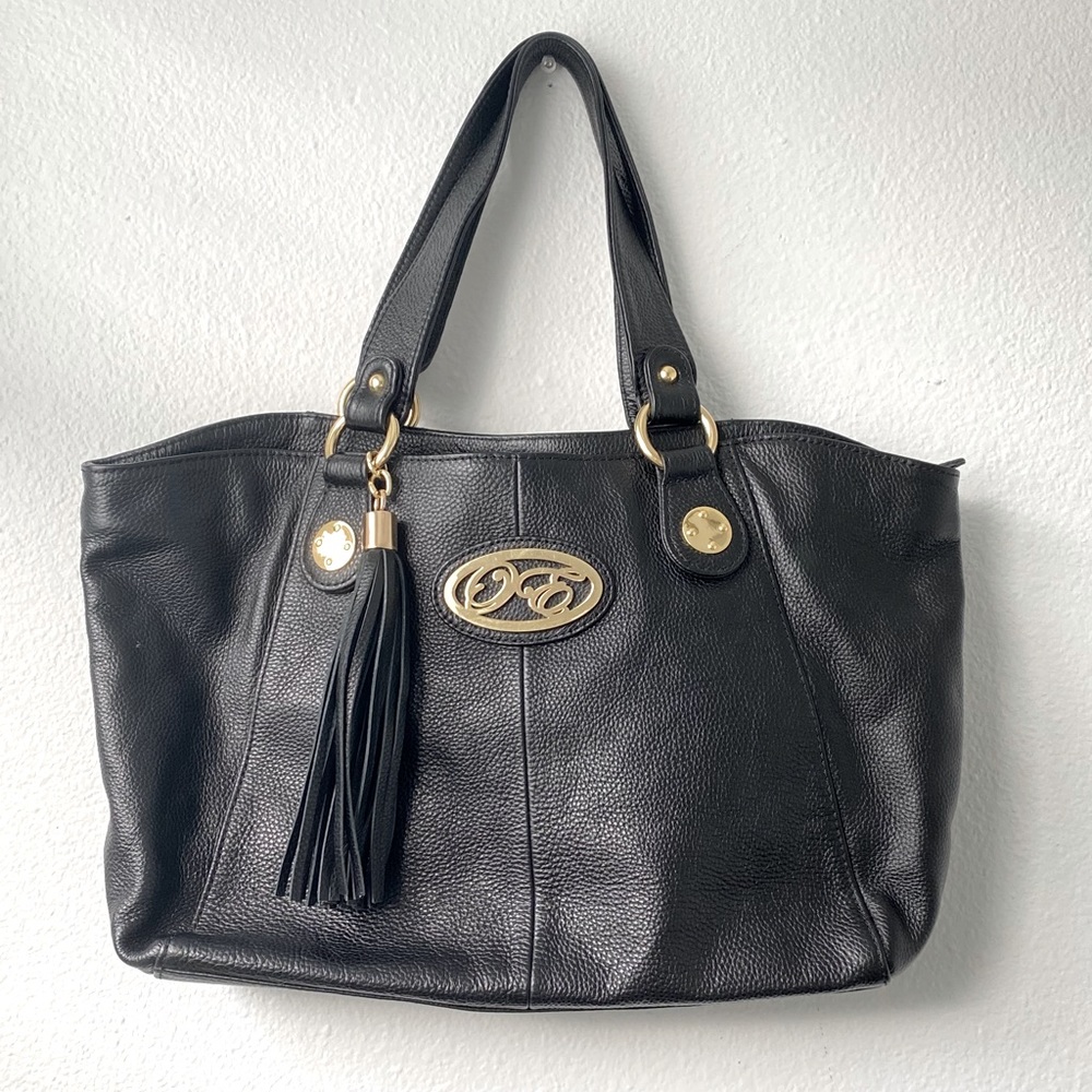 Onna Ehrlich Black & Gold Tassel Tote Handbag Purse - Like New!